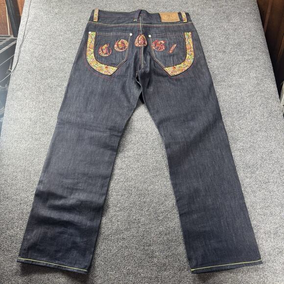 VTG Y2K COOGI Jeans Big Embroidered Spell Out 3D Knit Pattern Baggy Size 36x34 - Picture 2 of 10